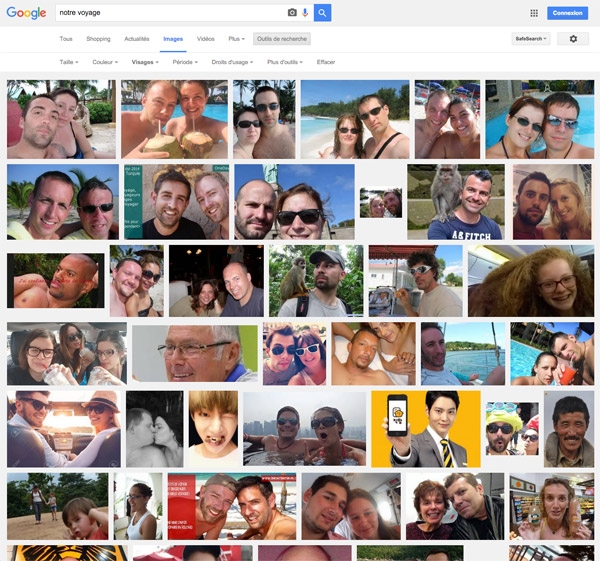 En tapant dans Google les mot clés "Notre voyage" on découvre un nombre de photos privées hallucinant. Un vrai désastre pour la vie privée de ces voyageurs
